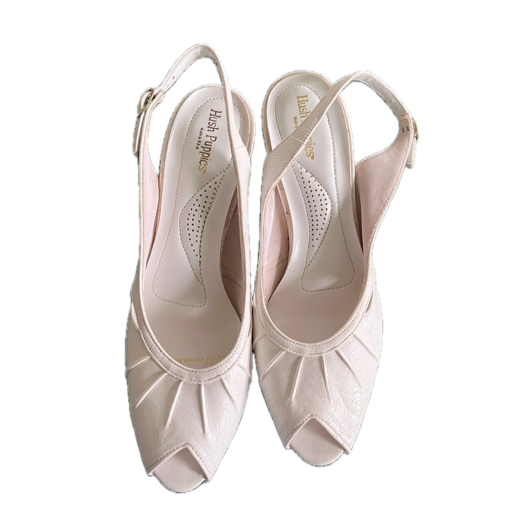 Vintage Retro Village Cream Slingback Peep Toe Kitten Heels Womens 7.5N